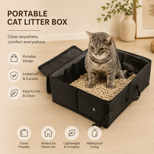 Portable Travel Cat Litter Box | Waterproof Foldable Litter Tray - Kitty Roam